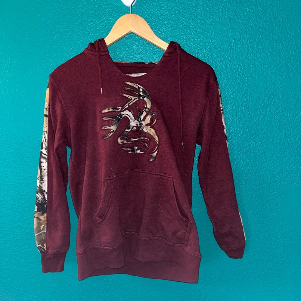 Legendary, white tails size extra small burgundy, and camouflage hoodie